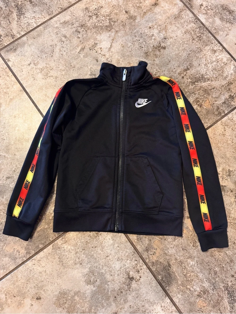 Kids Nike Track Jacket Black Red Yellow Size 4T. Athletic Stylish Multi Logo
